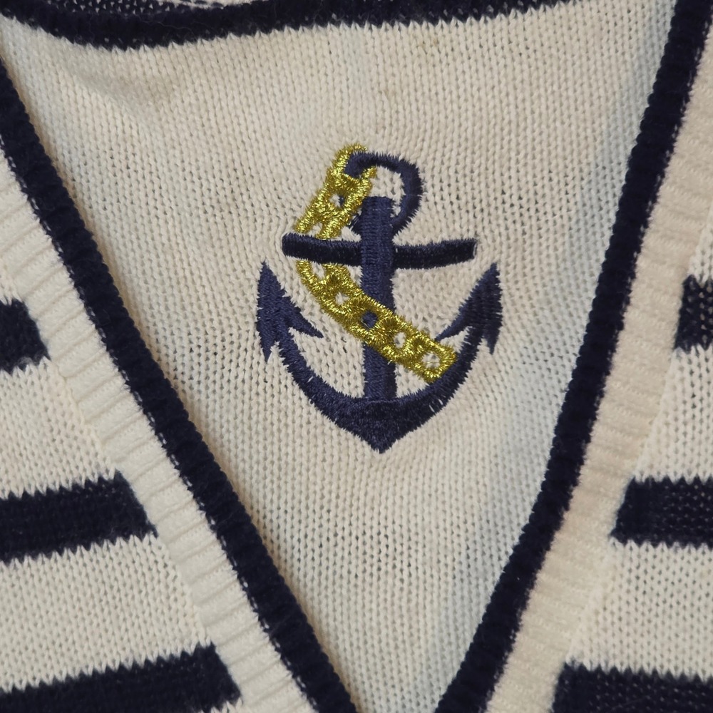 Alfred Dunner Anchor Striped Sailor Girl Sweater Womens Large Nautical Navy - Picture 3 of 9